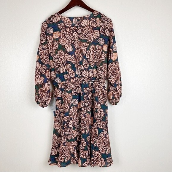 Donna Morgan Floral Crewneck Bishop Sleeve A-line Mini Dress Green Size 10 NWT - Picture 5 of 9